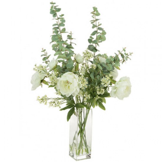 White artificial flowers in outlet vase